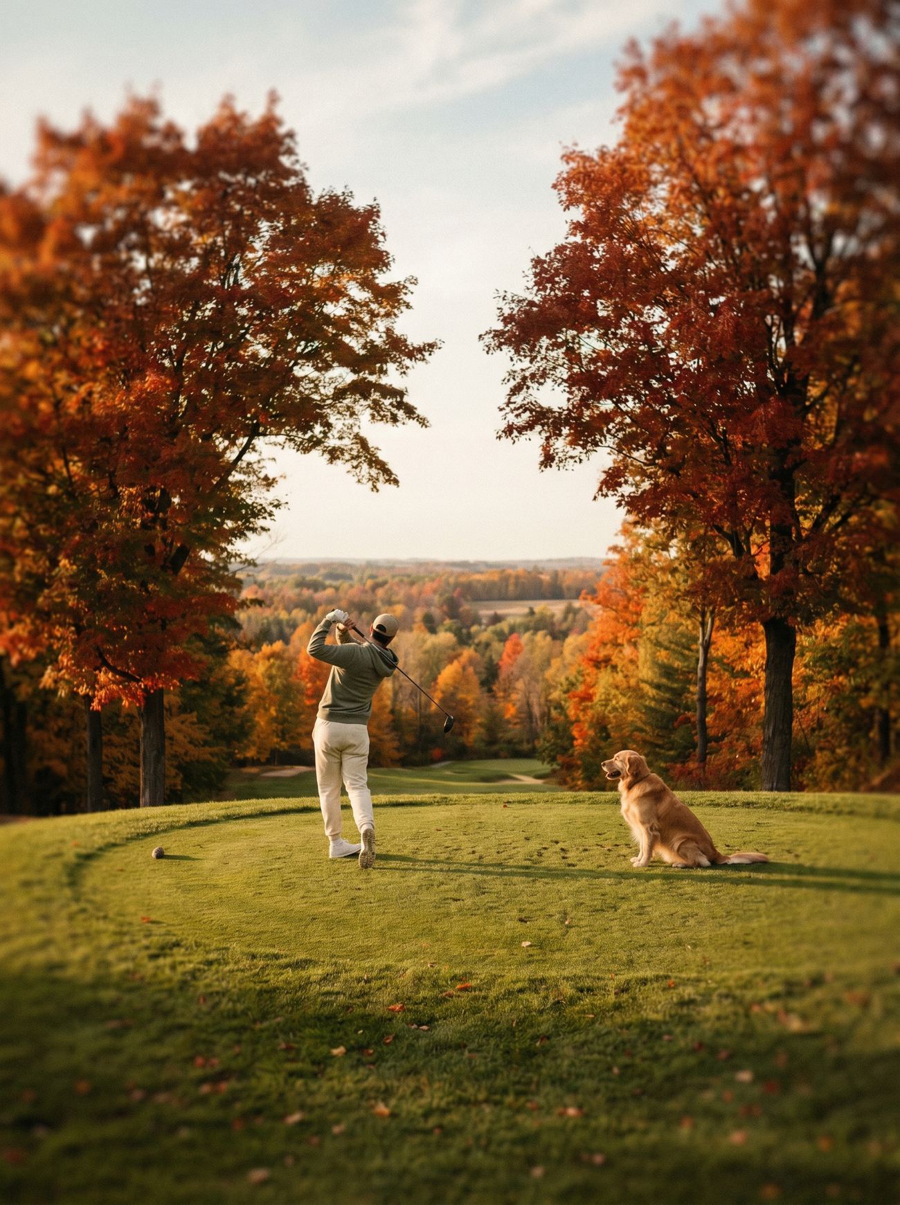Foursome with dogs on the fairway at the Mutts & Putts dog-friendly golf tournament